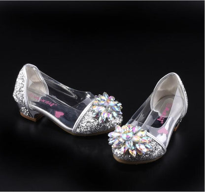 Fashion Cinderella Crystal Bright Diamond Shoes Girl Princess Single Shoes Girl Performance High Heels Shoes