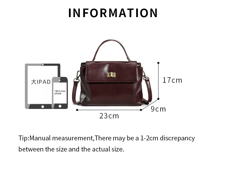 Genuine Leather Top Handle Crossbody Bag for Women Vintage Oil Wax Leather Shoulder Bag Small Luxury Designer Satchel Handbag