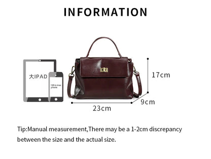 Genuine Leather Top Handle Crossbody Bag for Women Vintage Oil Wax Leather Shoulder Bag Small Luxury Designer Satchel Handbag