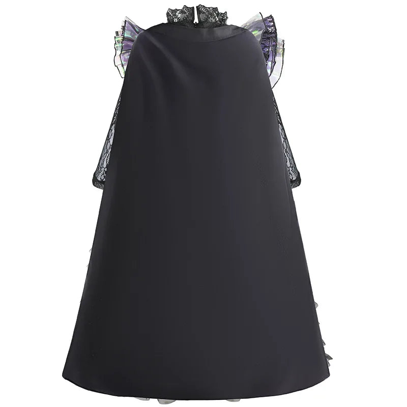 Halloween Witch Elphaba Costume Kids Purim Fantasy Outfits Girls Fancy Sets Children Long Sleeve Lace Ruffles Black Party Gown