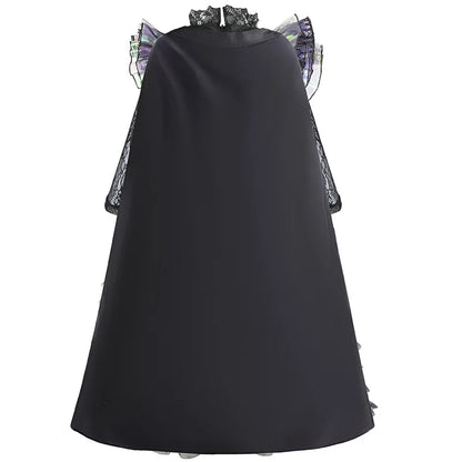 Halloween Witch Elphaba Costume Kids Purim Fantasy Outfits Girls Fancy Sets Children Long Sleeve Lace Ruffles Black Party Gown