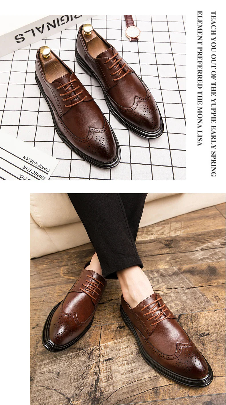 High Quality Brogues Leather Shoes Men Classic Men's Dress Shoes Formal Office Wedding Shoes For Men Casual Business Shoes