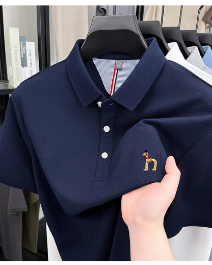 High end luxury brand short sleeve polo shirt summer new trend cute dog embroidery design T-shirt casual Korean golf men's wear