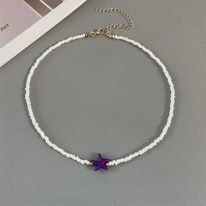 Shell Starfish Woman Short Necklace Summer Holiday Gift Handmade Choker  Seed Beads Neck Jewelry White