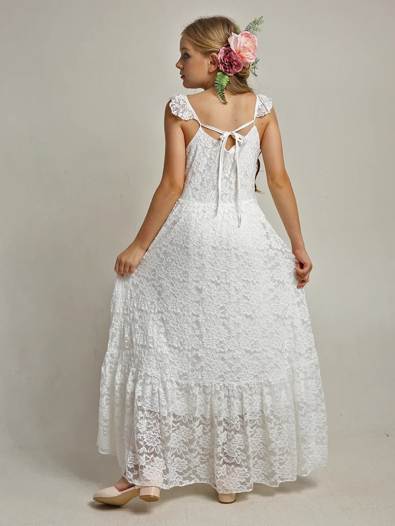 Princess Girls Lace Bohemia Long Dresses Baby Kids Flower Wedding Party Dress Cotton Lining Vestidos Costume Children Clothing