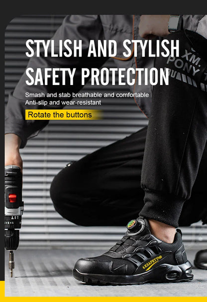 Men Safety Shoes Steel Toe Sneakers Rotated Buckle Puncture Proof Work Safety Boots Man Air Cushion Warehouse Work Shoes