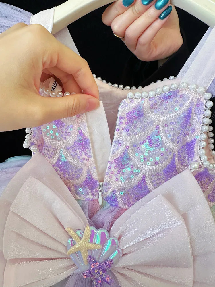 A Sweet and Lovely Girls' Mermaid Dress in Light Purple, Hot Sale Colorful Sparkling Sequin Party Outfit