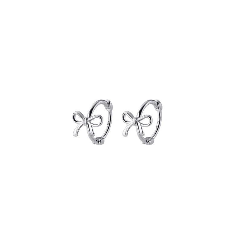 925 Sterling Silver Fashion Simple Bow Huggies Ear Hoop Earrings for Women Cute Girl Romantic Korean Butterfly Jewelry
