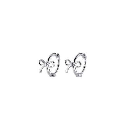 925 Sterling Silver Fashion Simple Bow Huggies Ear Hoop Earrings for Women Cute Girl Romantic Korean Butterfly Jewelry