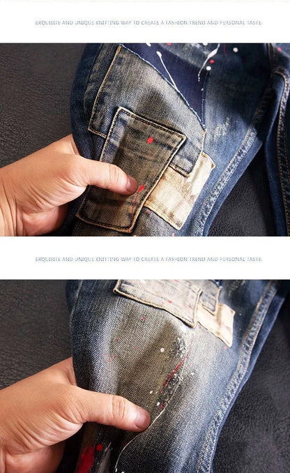 2024 Spring and Autumn New Fashion Trend Printed Straight Leg Stretch Jeans Men's Casual Loose Comfortable High Quality Pants