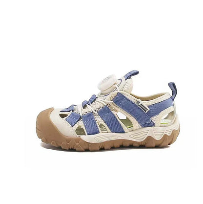 Kids' Rotating Button Closed-Toe Sandals, Breathable Mesh Shoes, Non-Slip Boy Girls Barefoot Shoes Summer Casual Sports Sandals