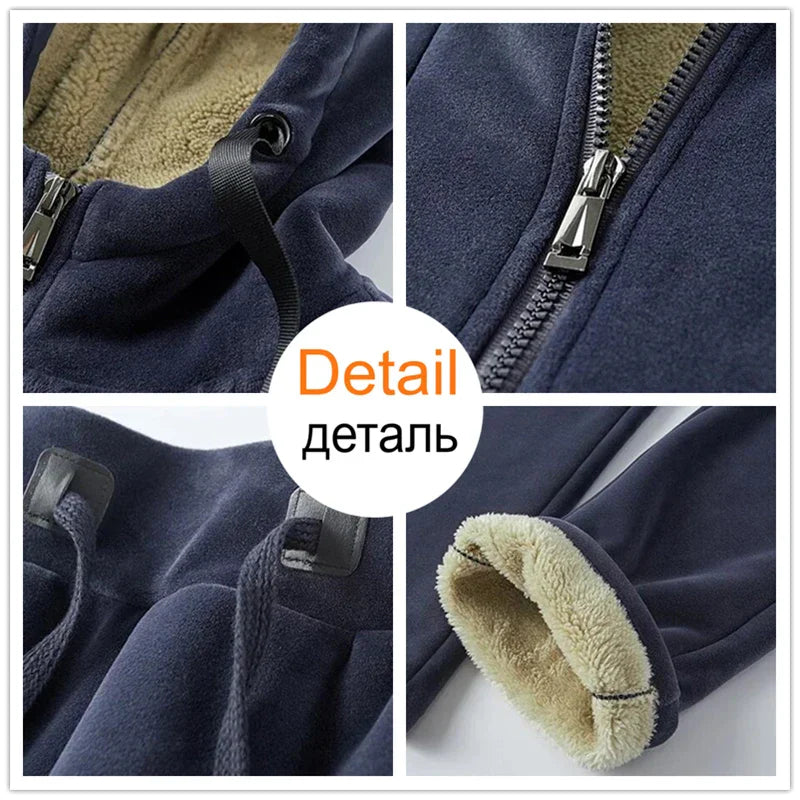 Mens Fleece Warm Tracksuit Male Winter Warm Hooded Fashion Sets Mens Hoodies + Pants Sportswear Sets WinterThick Set