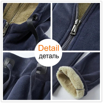 Mens Fleece Warm Tracksuit Male Winter Warm Hooded Fashion Sets Mens Hoodies + Pants Sportswear Sets WinterThick Set