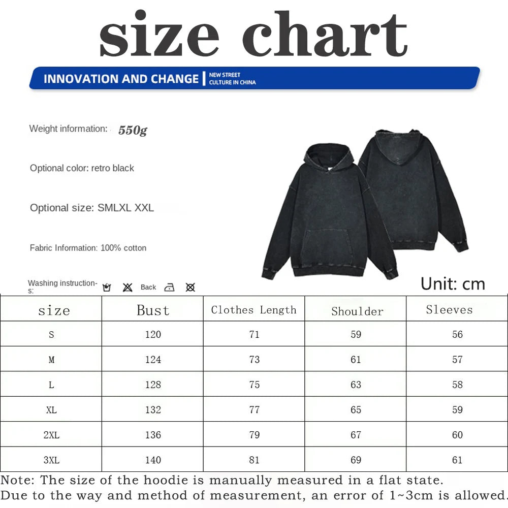 Men Acid Hoodies Bocchi The Rock Manga Top Print Vintage Pullover Casual Basis Long Sleeve Washed Hoodies