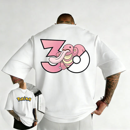 30th Anniversary Lickitung Printed T-shirt Summer Men's and Women's Trendy Large Loose Casual Y2K Short Sleeve Top