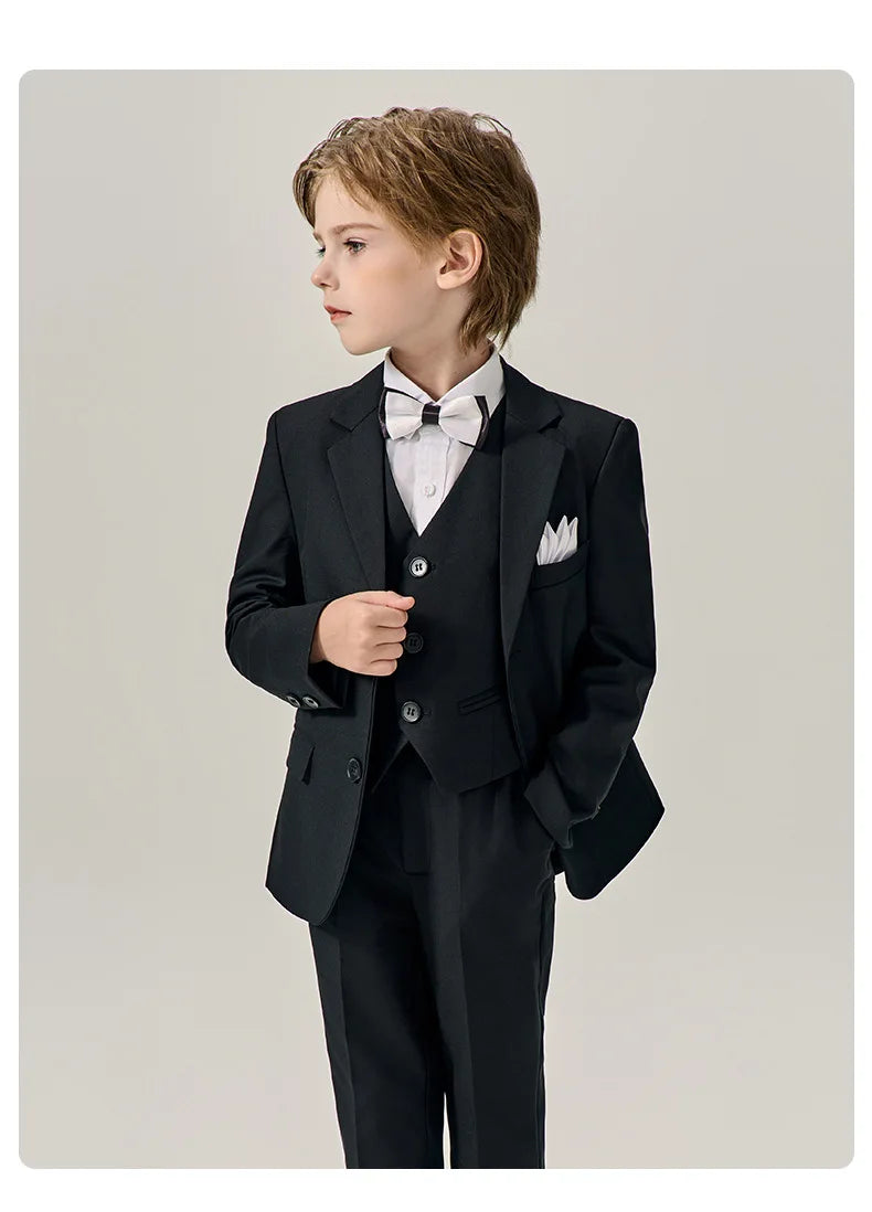 Boys Dark Green Jakcet Vest Pants Bowtie Evening Party Dress Children Wedding Photograph Suit Kids Ceremony Performance Costume