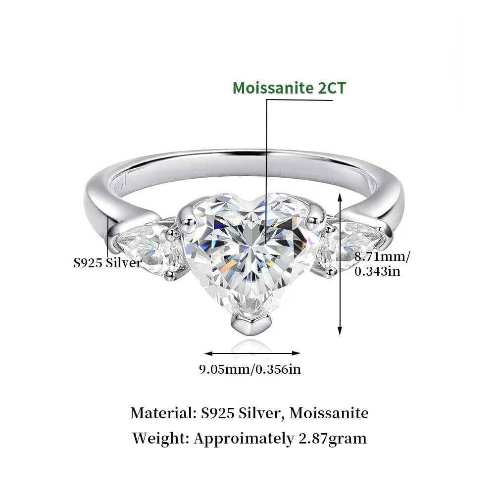 D VVS Heart Cut Moissanite Ring Diamond GRA 925 Sterling Silver Plated 18k White Gold Promise Engagement Ring for Women