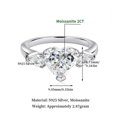 D VVS Heart Cut Moissanite Ring Diamond GRA 925 Sterling Silver Plated 18k White Gold Promise Engagement Ring for Women
