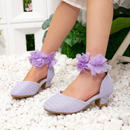 2025 New Girl Sandals Sweet Elegant Kids Fashion Princess Catwalk High-heels Shoes Causal Chic Flower Kids Wedding Party Sandals