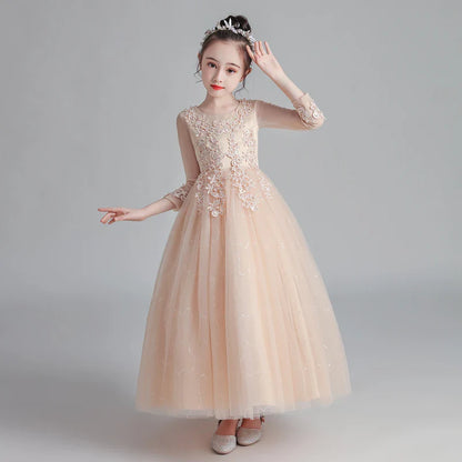 Princess Dress Girls' Pengpeng Yarn Spring/Summer New Long Sleeve Fashionable Children's Performance
