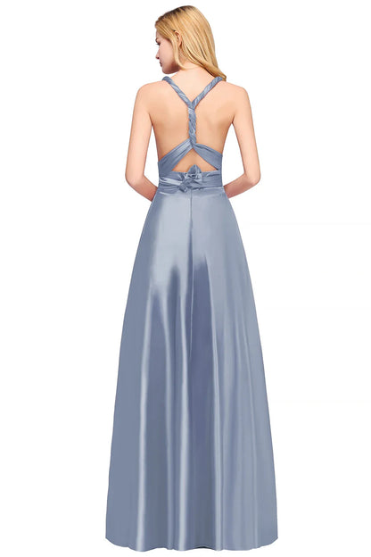 Vestidos de Madrinha Azul Acinzentado Vestido Infinito Multifuncional Costas Abertas Seda de Leite Casamento Noite Vestidos de Festa Vestidos de Festa