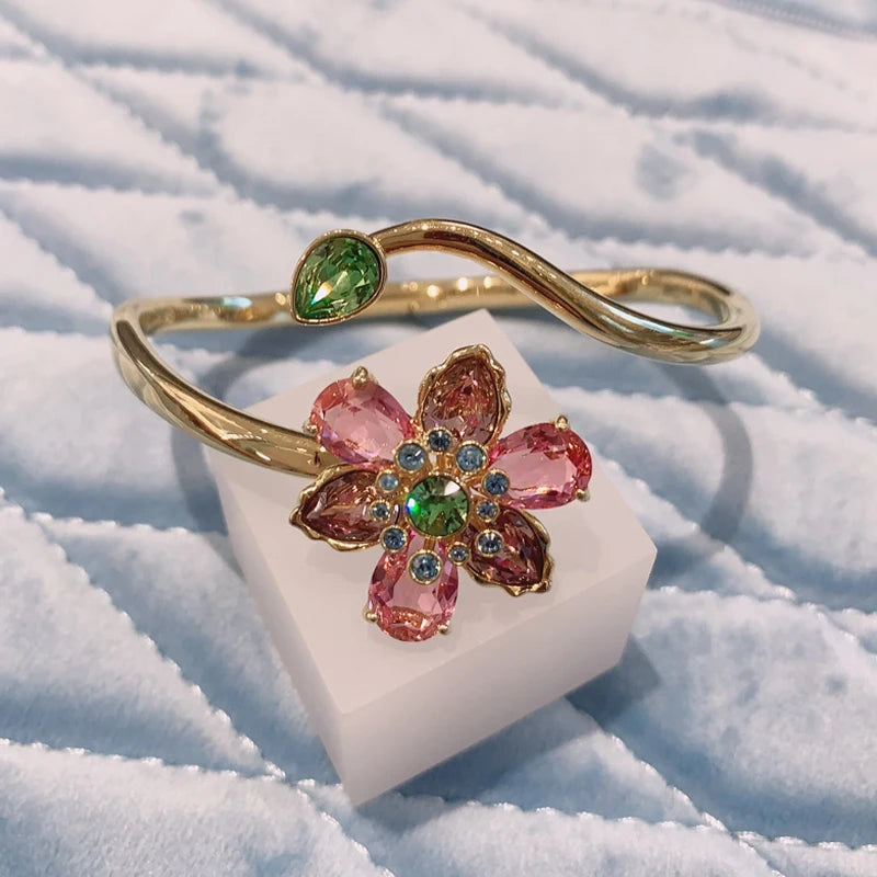 2025 New Trend Fine Jewelry Sets Charm Pink Blue Flower Crystal Fashion Original Luxury Necklace Earring Romantic Gift for Women