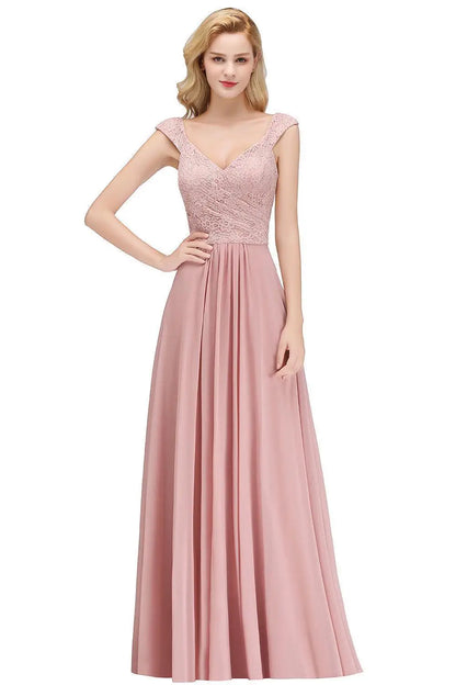 Dusty Pink Lace Chiffon Long Evening Dresses Women A-line Sleeveless Bridesmaid Formal Wedding Party Prom Gowns Robe De Soiree