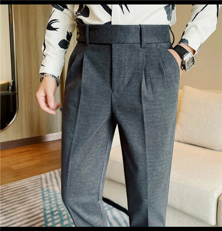 Men's Slim Fit Naples Business Casual Trousers Made of Autumn and Winter Wool, Thickened for Warmth, Classic Ankle-length Pants.