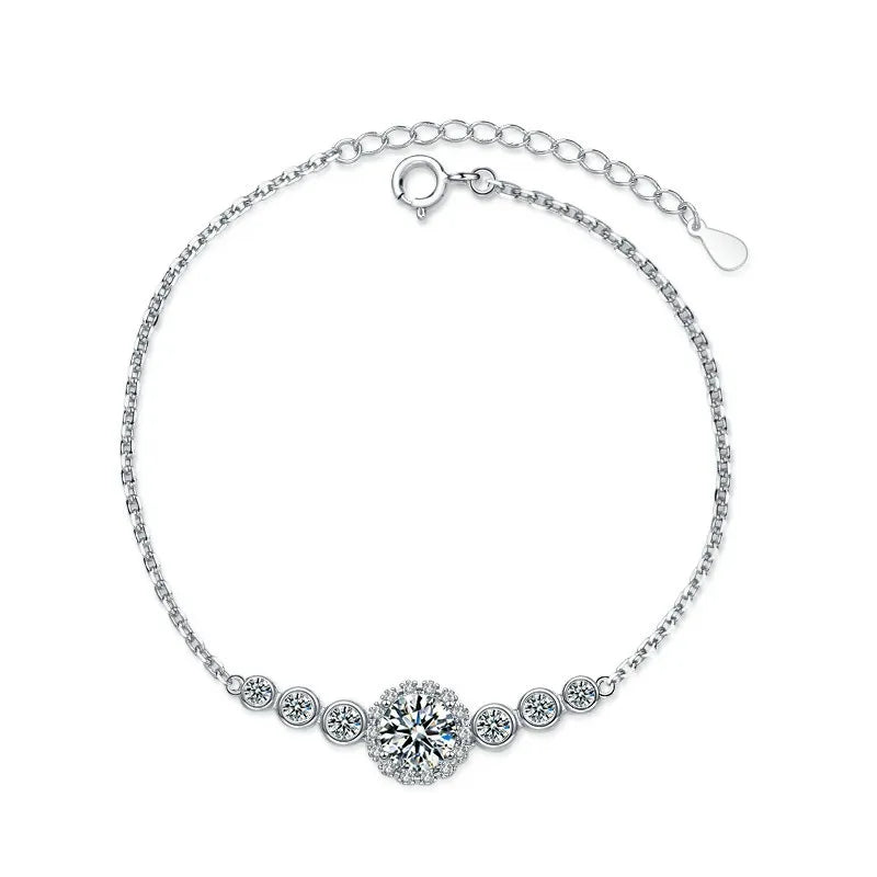 Round Shape 0.5/1CT D Color Moissanite Diamond Link Bracelet for Woman 925 Silver Plated 18k Adjustable Chain Bracelets