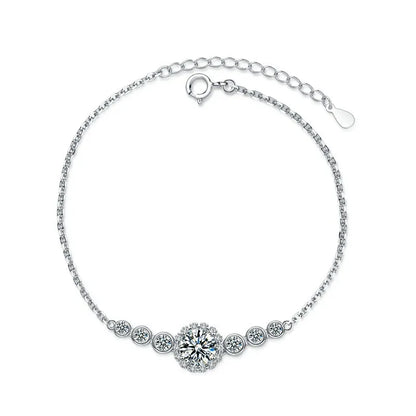 Round Shape 0.5/1CT D Color Moissanite Diamond Link Bracelet for Woman 925 Silver Plated 18k Adjustable Chain Bracelets