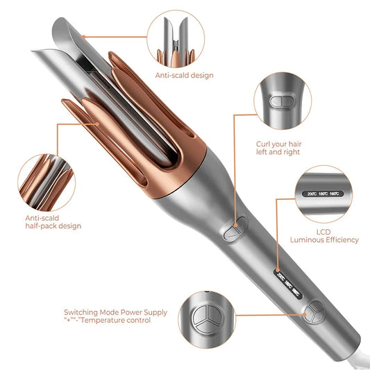3 grades LCD display 32mm Silver Automatic Curling Iron Large Curling Female Hair Styling Tool Big Wave Salon Accessories Tool