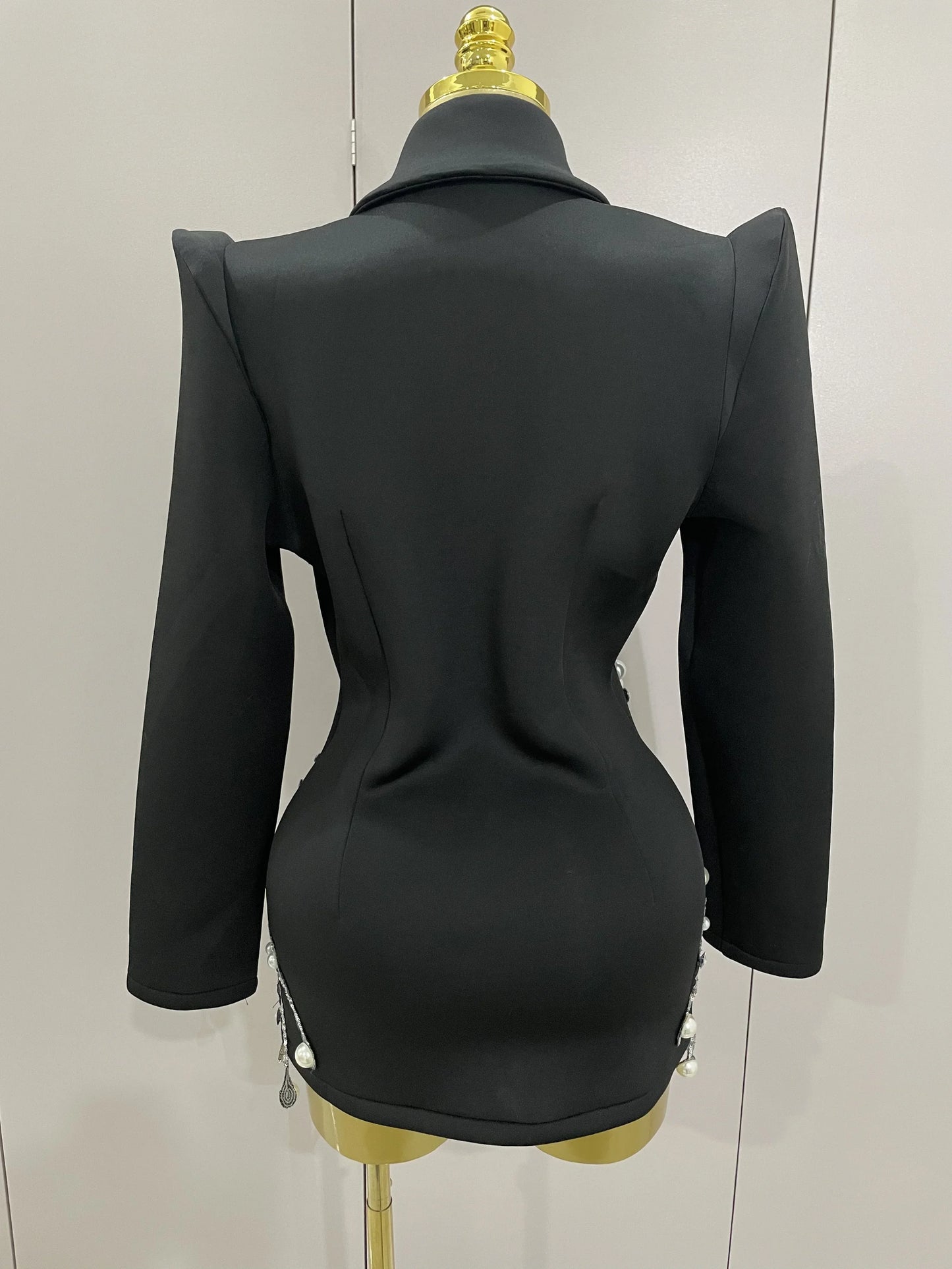 Crystal Chains Pearls Long Sleeve Mini Dress 2025 Women Birthday Evening Party Nightclub Outfit Singer Wedding Costume
