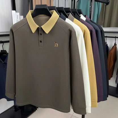 High quality luxury long sleeve polo shirt  men's spring autumn new trend brand cute dog embroidery Korean casual lapel T-shirt