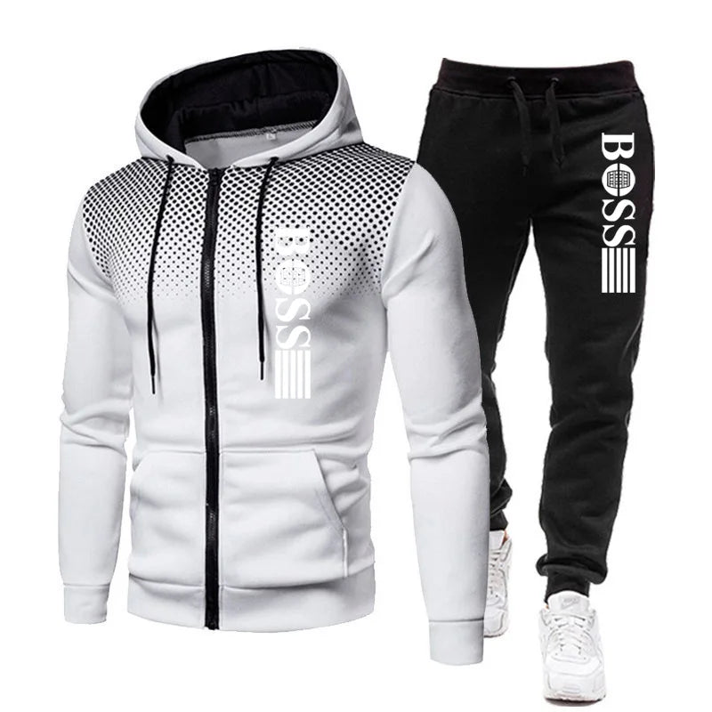 2026 New Men's zippered hoodie + Casual Pants Set for Autumn and Winter fashion Fitness and Warm sportswear Two-piece set