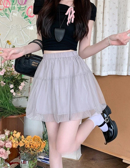 Women Summer 2026 A-Line Mini Skirt Pleated Puffy Short Skirt Korean Fashion Style Flower Bud Skirt Sweet Streetwear Y2k