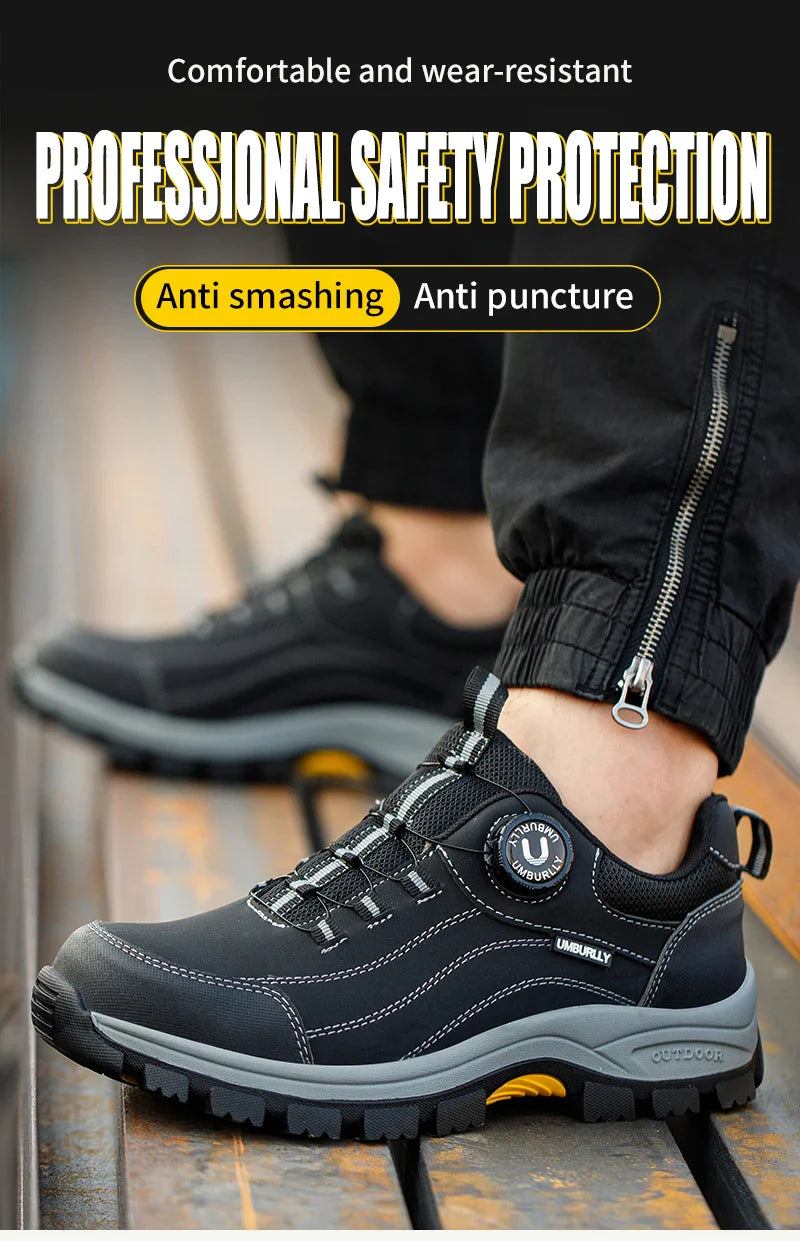 Men's Steel Head Safety Shoes Puncture And Smash Resistant Lightweight Sole Breathable Upper for Outdoor Workshop Work Shoes