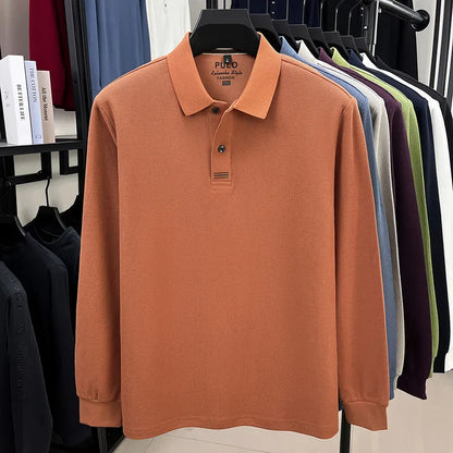 100% Breathable Cotton  Men's 2025 Autumn Long-Sleeve Polo Shirt - Classic Cotton Collared Business Casual Style