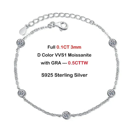 Round Bezel 0.87cttw Full D Color Moissanite Diamond Bracelet For Women 925 Silver GRA Certified 19cm Link Bracelets Gift