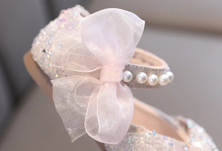 Toddler Girl's Princess Shoes Sequins Lace Bowknot 21-36 Children Mary Janes Three Colors Luxury Trendy Party Kids Shoes Flats