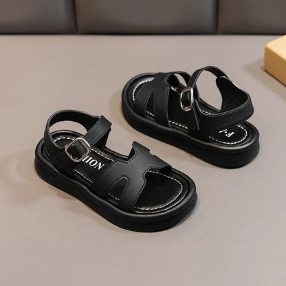 New Summer Girl Sandals Fashion Solid Color Children Causal Versatile Open-toe Beach Shoes Breathable Kids Thick Bottom Sandals