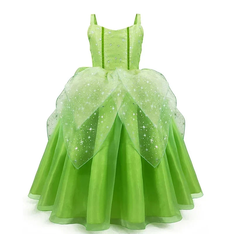 Girls Cosplay Green Fairy Tinker bell Dress Kids Princess Flower Fairy Wings Costume Party Tinkerbell Tinker Bell Dresses