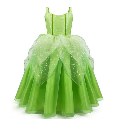 Girls Cosplay Green Fairy Tinker bell Dress Kids Princess Flower Fairy Wings Costume Party Tinkerbell Tinker Bell Dresses