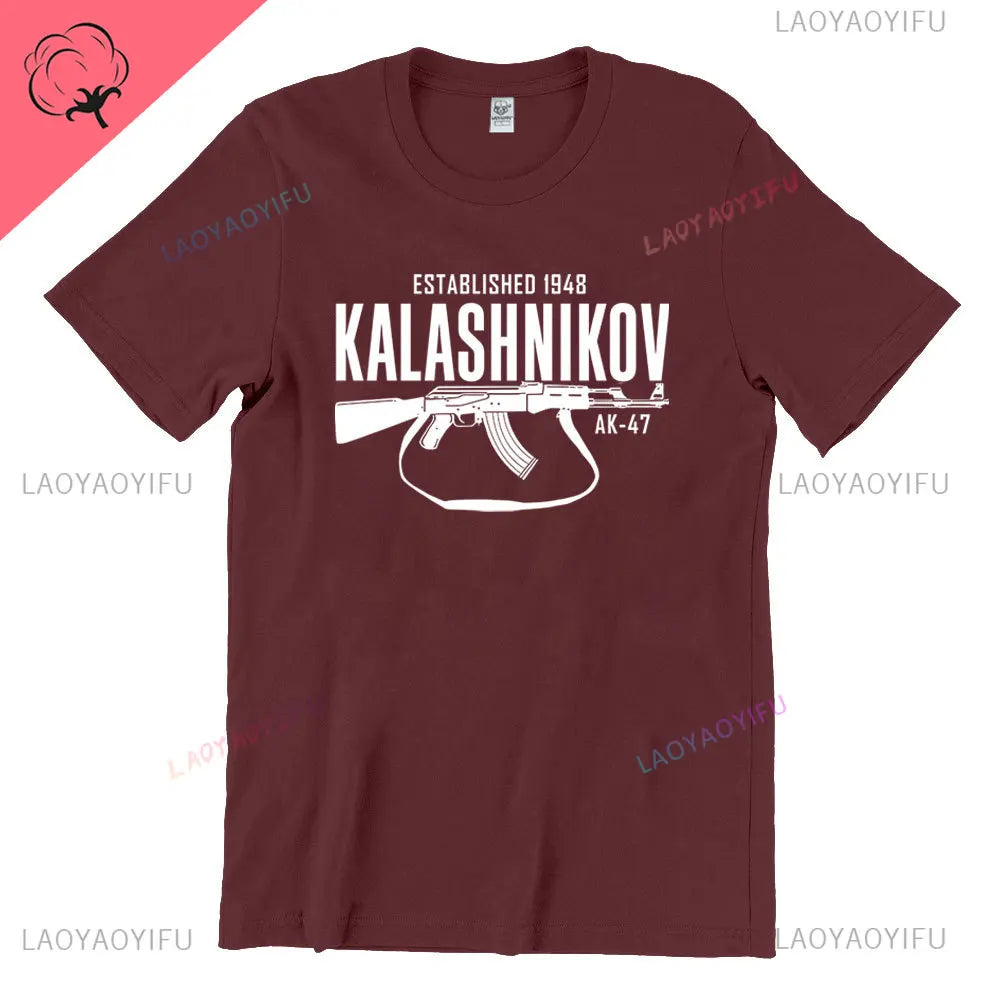 Vintage Classic Man Ak 47 TShirt Casual Fashion Military Fan Printed Cotton Shirt Summer O-neck Breathable Short-sleev Camisetas