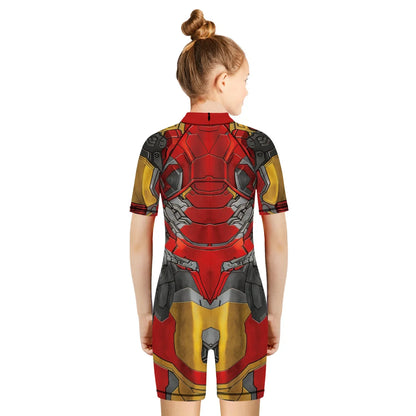 Children One Pieces Swimsuit Superhero 3D Print Playsuit Child Short Sleeve Swimwear Beach Bathing Suit Swim Wear For Boys Girls