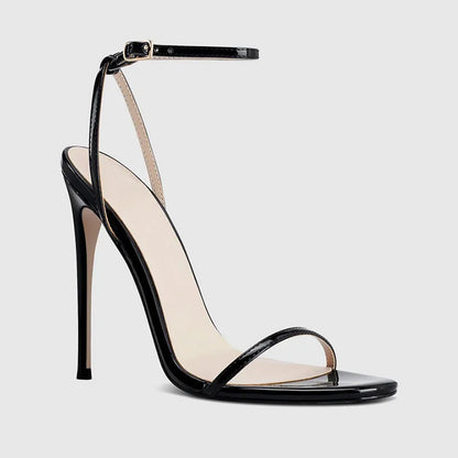 New Red High Heel Sandals with Women's Thin Heel, Metal Leather Strap, Black Sexy, Open toed Style, Foot Ring33-46