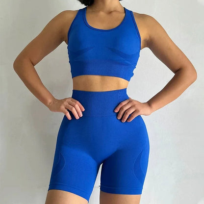 Women's yoga exercise set, paired with cross gathered back and high waisted hip lifting sports shorts