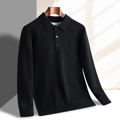 Fashion luxury knitted long sleeve polo shirt men's autumn new trend simple solid color soft skin friendly comfort lapel sweater