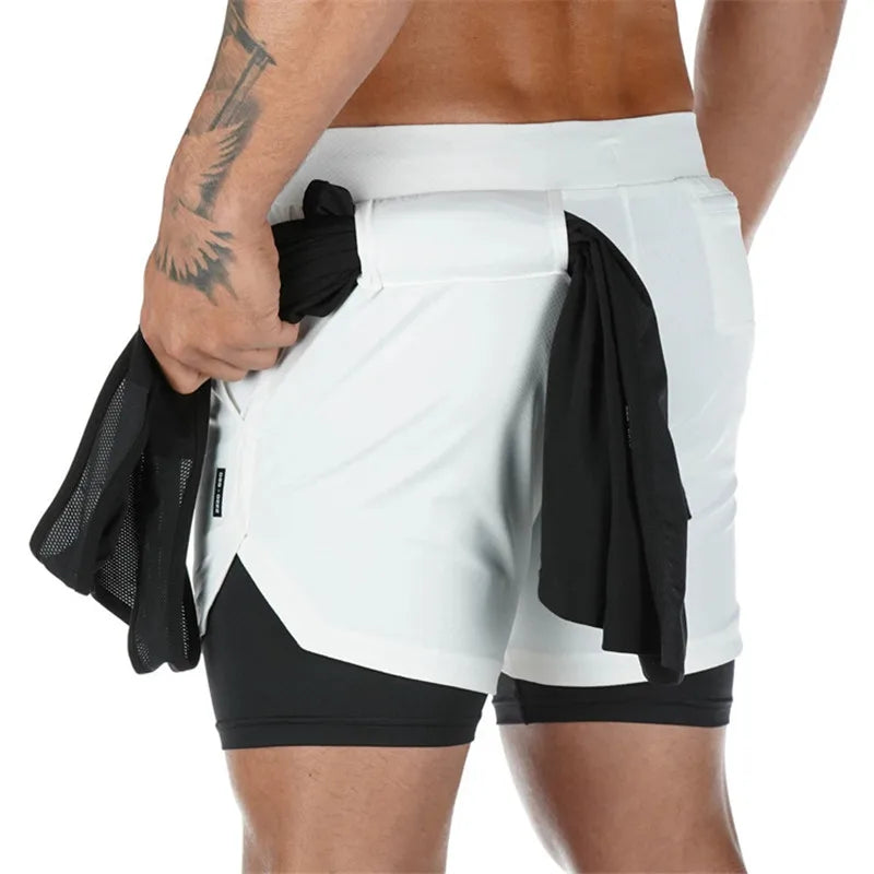 Running Shorts Men 2 In 1 Double-deck Quick Dry GYM Sport Shorts Fitness Jogging