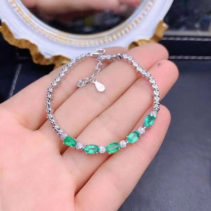 New Style Natural Emerald Bracelet for Women Jewelry Real 925 Silver Gold Plated Natural Gem Birthstone Party Gift Sale