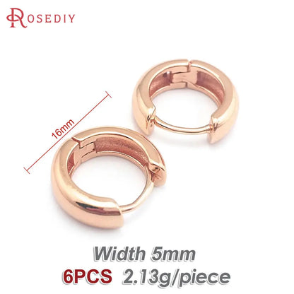 6PCS 14MM 16MM 18MM 23MM 25MM 30MM 18K Gold Color Brass Round Circle Loop Earrings Hoops Jewelry Making Supplies Accessories